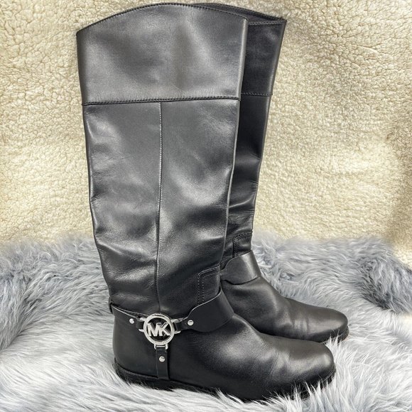 Michael Kors Fulton Harness Riding Boots Pull On Tall Black Rain Snow Size 8 - Picture 2 of 12